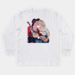 Valentine's day country couple kissing and making music Kids Long Sleeve T-Shirt